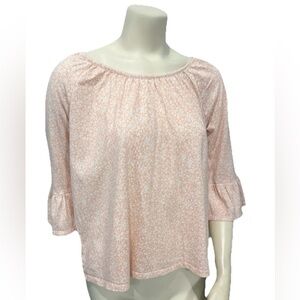 Michael Kors Women’s Pink Floral Ruffle Sleeve Peasant Blouse Size L Boho Chic